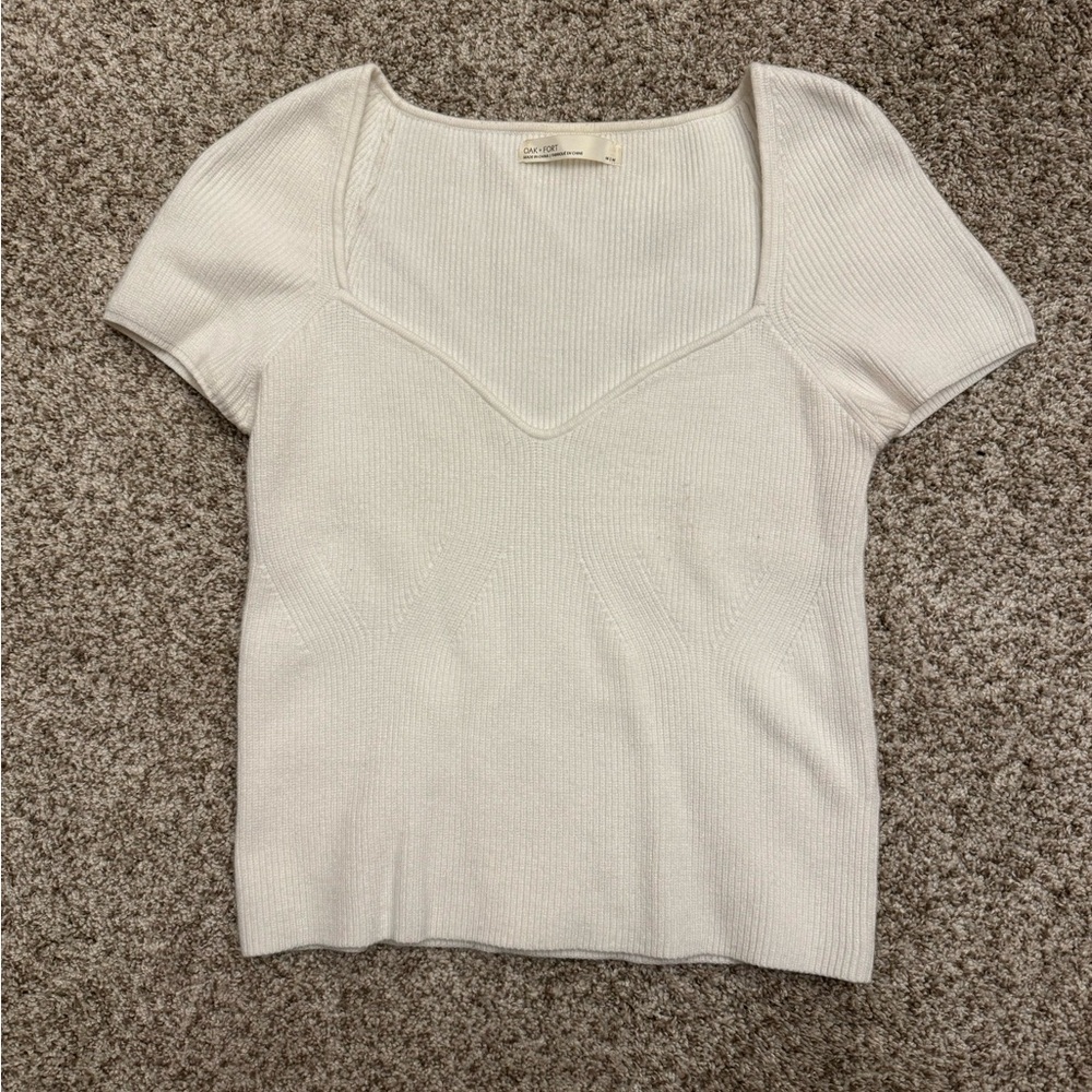 Oak + Fort White Ribbed Knit Top